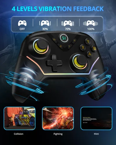 Vista 7 de Multi-Platform Wireless Controller, PC Gaming Controller with 2.4G Adpater/Hall Joysticks/Hall Triggers/1200 mAh Battery/4 Programmable Buttons/RGB