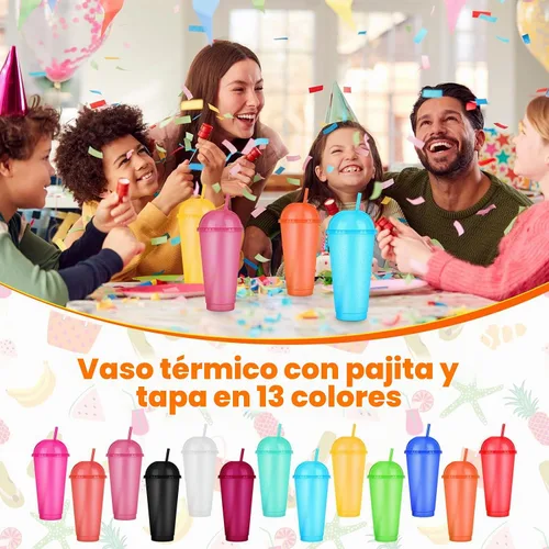 Vista 2 de Hsei - Paquete de 24 vasos helados reutilizables con purpurina con tapas de cúpula y pajitas, vaso de plástico de 24 onzas, taza de café helado