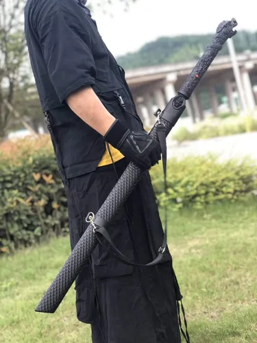 Vista 5 de Loong Saber (hoja de acero de alto carbono forjada, accesorios de aleación) cortar el árbol, espada china