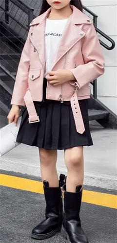 Vista 3 de CHANXIO Chaquetas de piel sintética para niñas, con cremallera, de piel sintética, ligera, corta, bombardero para exteriores