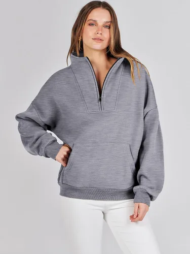 Vista 3 de ANRABESS Sudaderas con media cremallera para mujer, sudaderas cortas de gran tamaño, suéter de forro polar para otoño, ropa de moda Y2K