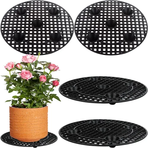 Vista 9 de 4 elevadores de macetas, soporte resistente, soporte redondo negro para plantas, elevadores de plástico de 8 pulgadas para interiores y exteriores
