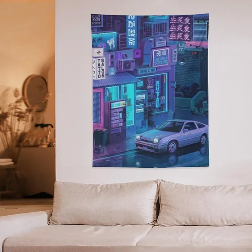 Vista 6 de josnmre Jdm Car Ae86 Tokyo Street Neno - Tapiz de pared para dormitorio, arte estético, decoración del hogar, dormitorio, aula, sala de estar, 30 x