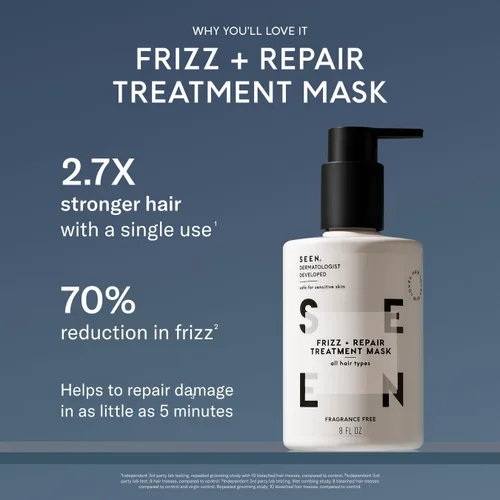 Vista 3 de SEEN Máscara de tratamiento de frizz + reparación, sin fragancia, combate el encrespamiento, repara el daño para un cabello más fuerte, suave