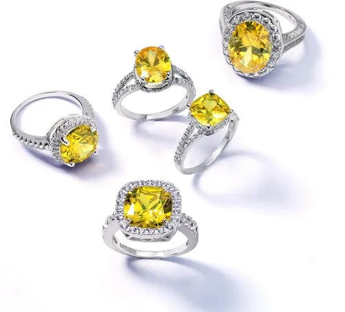 Vista 12 de Anillo de compromiso de plata de ley 925 personalizable con halo de corona ovalada de 5 a 7 quilates con circonita cúbica simulada de zafiro azul