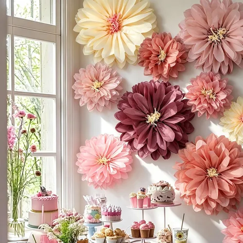 Vista 11 de Geyee 18 Piezas Flores de Papel Mexicanas Coloridas Fiesta Flores de Papel de Seda Pompones Carnaval Mexicano para Fondo Floral de Fiesta Boda