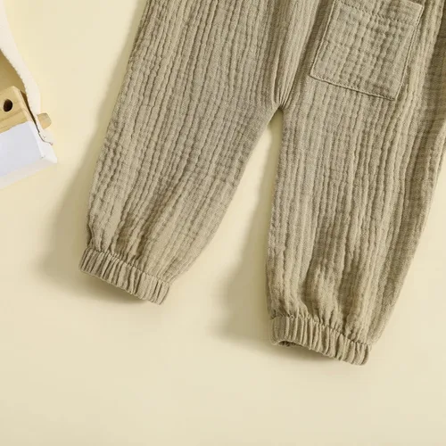 Vista 6 de Pantalones deportivos de algodón y lino para bebé, para bebé, niño, niña, elásticos, básicos, con bolsillo, pantalones largos de harén, ropa de otoño