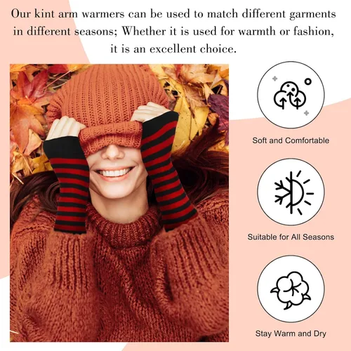 Vista 28 de Amandir Guantes largos sin dedos para mujer, calentadores de brazos, guantes elásticos de punto para el pulgar