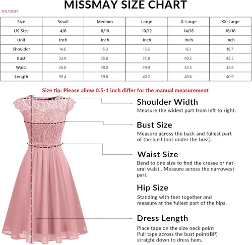 Vista 6 de MISSMAY Vestido de fiesta formal con cuentas de encaje floral elegante para mujer
