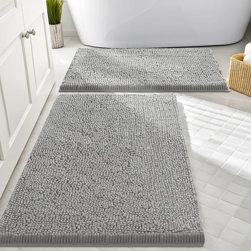 Vista 147 de Juego de alfombras de baño Smiry de 2 piezas, suave alfombra absorbente de chenilla y juego de alfombra en forma de U para inodoro, alfombra de baño