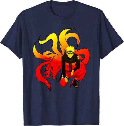 Vista 47 de Naruto Shippuden Naruto and 9 Tails - Camiseta de manga corta Negro