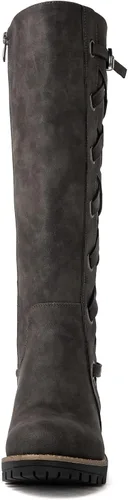 Vista 4 de GLOBALWIN Women's Strappy Motorcycle Knee High Boots, Wide Calf Riding Boots Back Lace Up Fall Winter Fashion Knee High Boots For Women