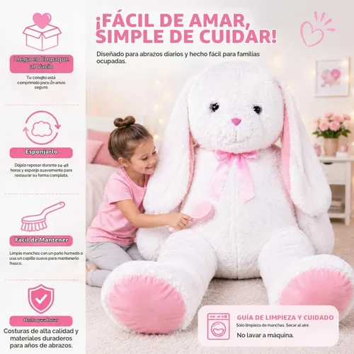 Vista 3 de Lujoso conejo gigante de peluche que mide sobre los 5 ft de alto y 7 ft parado con sus orejas extendidas