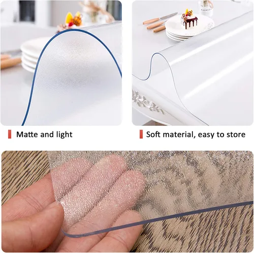 Vista 2 de Protector de mesa transparente rectangular mate de 0.069 pulgadas, protector de mesa de PVC, impermeable, para mesa de comedor, mesa de comedor