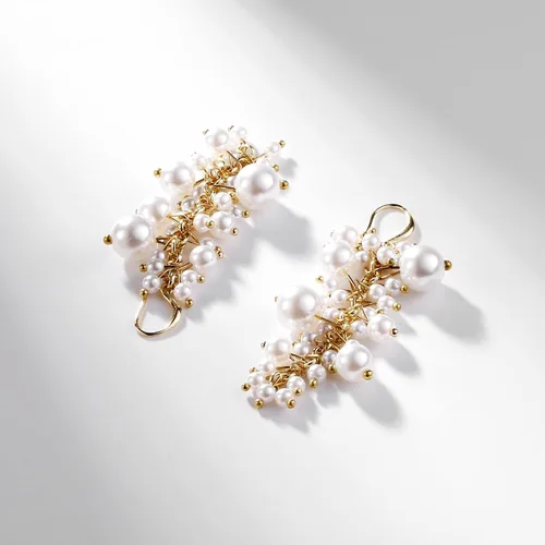 Vista 3 de Aretes largos de perlas doradas para mujer, aretes colgantes de perlas blancas con borlas para adolescentes, niñas, cumpleaños, día de San Valentín