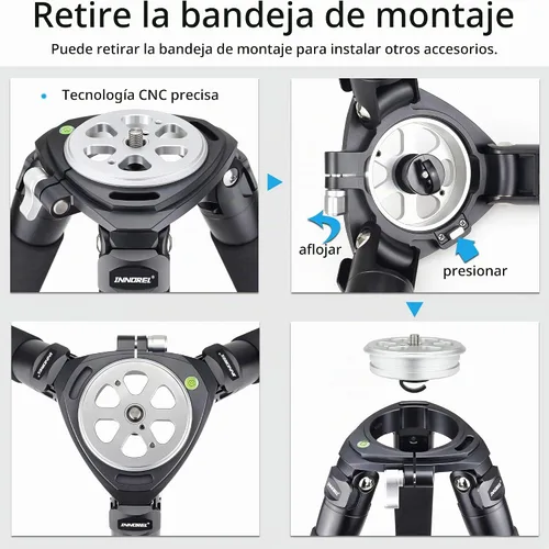 Vista 3 de Trípode de fibra de carbono INNOREL RT90C Trípodes de cuenco profesionales de carga pesada para cámaras DSLR Compatible con cabeza de bola y cabeza