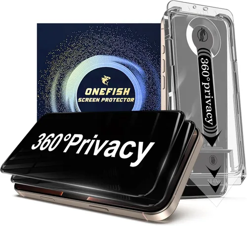 Vista 10 de OneFish Protector de pantalla para iPhone 13 Pro Max / 14 Plus de privacidad, vidrio templado antiespía de 4 vías de 360°, dureza 9H, bordes