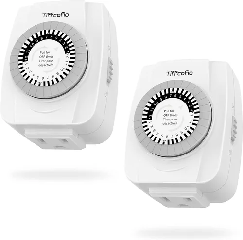 Vista 8 de TiFFCOFiO Temporizador de Enchufe Mecánico para Interiores, Temporizadores de 3 Clavijas para Tomas Eléctricas, Temporizador de Luz Enchufable