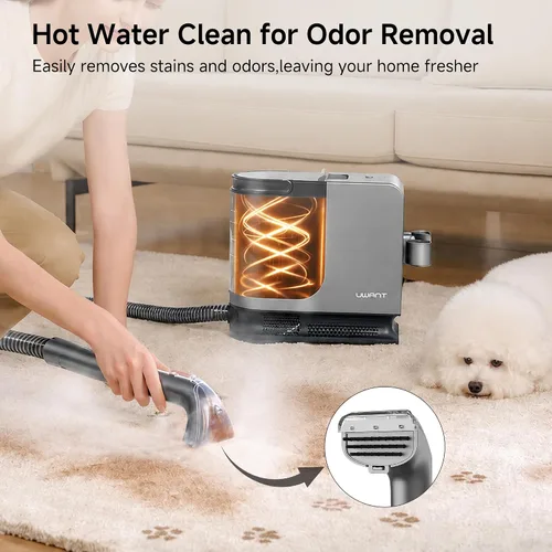 Vista 6 de Uwant Limpiador de alfombras portátil con vapor y agua caliente, 18 Kpa, máquina limpiadora de tapicería para mascotas con herramientas de limpieza