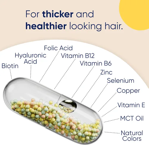 Vista 5 de Moerie Suplemento para el Crecimiento del Cabello para Mujeres y Hombres - Vitaminas para el Cabello, Piel y Uñas con Biotina, Q10 y Minerales
