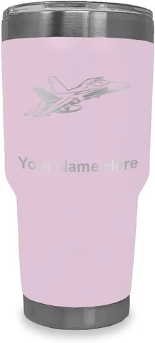 Vista 20 de LaserGram Taza aislada al vacío de 20 onzas, Fighter Jet 2, grabado personalizado incluido (negro)