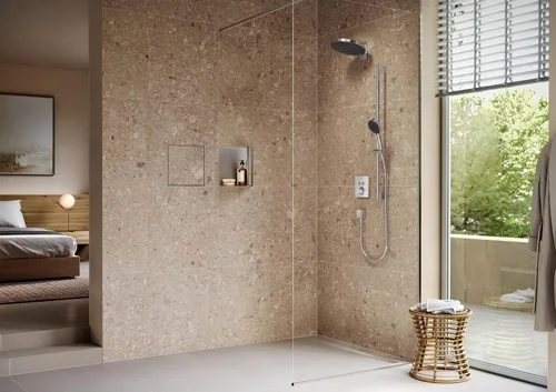 Vista 11 de hansgrohe RainDrain Match - Drenaje de ducha lineal para 31 1/2 pulgadas, áspero con marco de altura ajustable en acero inoxidable cepillado