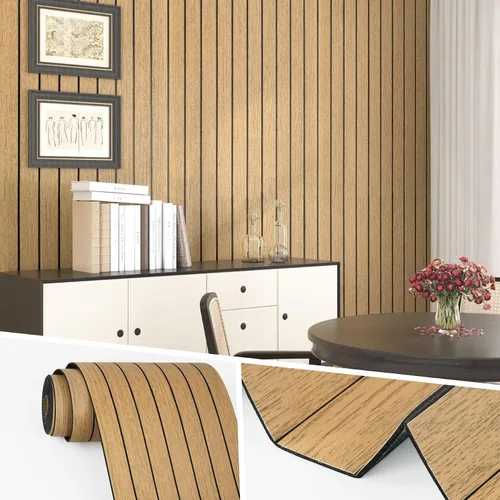 Vista 11 de Wallercity Paneles de madera 3D gris/negro para paredes, paneles de pared de listones de madera autoadhesivos para dormitorio, baño, panel de pared
