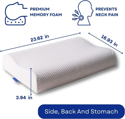 Vista 3 de Almohada de espuma viscoelástica de contorno original con bolsa – almohada cervical ergonómica para el cuello para dormir de lado y boca arriba