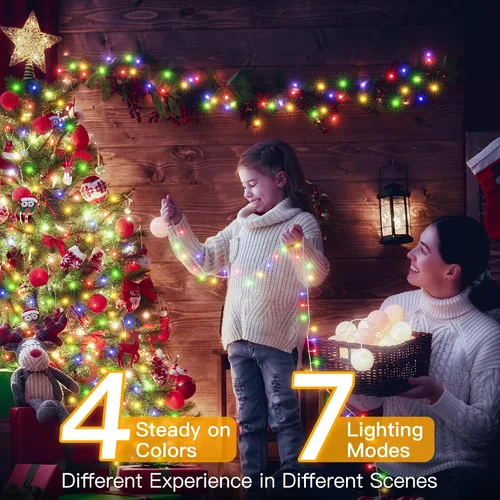 Vista 5 de Ollny Luces de Navidad, 66 pies, 200 luces LED para árbol de Navidad con 11 modos, control remoto, IP44, impermeable, cambio de color, luces