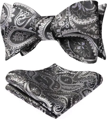 Vista 36 de HISDERN Pajaritas para hombre, corbatín de cachemira para hombre, corbata de lazo y bolsillo cuadrado, juego formal de esmoquin para boda