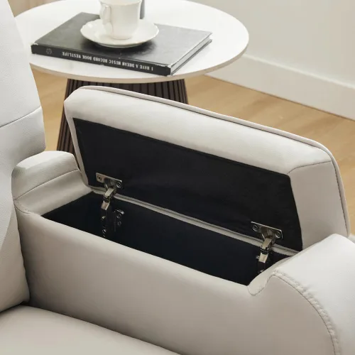 Vista 8 de Rocker - Silla reclinable para cuarto de bebé, mecedora giratoria con calor y masaje, para sala de estar, color gris claro Cuero Gris Claro
