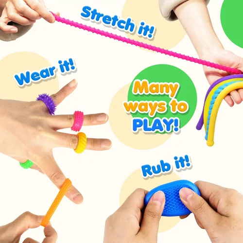 Vista 2 de Juguetes Sensoriales Fidget para Niños: Paquete de 26 Fidgets Silenciosos Blanditos para Premios de Estudiantes de Aula - Anillos Fidget Suaves
