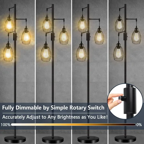 Vista 2 de LTBLIGHT Lámparas de pie para sala de estar, lámpara de pie industrial de árbol de 68 pulgadas con 3 bombillas Edison vintage regulables, luz de pie
