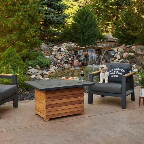 Vista 8 de Outdoor GreatRoom Co - Mesa para hoguera de propano – Darien – Pozos de gas para patio exterior – Mesa rectangular de hormigón Everblend de 44
