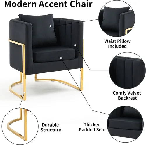 Vista 6 de Silla decorativa moderna de terciopelo, sillón tapizado de mediados de siglo con almohada para sala de estar, cómoda silla de tocador individual