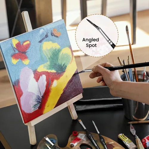 Vista 2 de Juego de 15 pinceles de pintura con microdetalles con estuche portátil para pintura al óleo, acuarela y acrílica, juego de pinceles de pintura