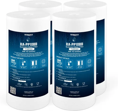 Vista 16 de Ronaqua Cartucho de filtro de agua de repuesto de sedimentos grandes de 10 x 4.5 pulgadas, 1 micrón, certificado NSF, para toda la casa, compatible