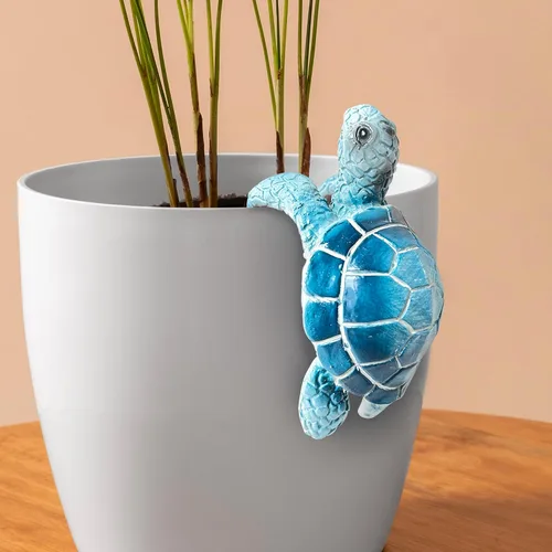 Vista 6 de Decoraciones de maceta de tortuga azul, tortuga marina colgante de resina para maceta, figura de tortuga, colgador de maceta, estatua pequeña