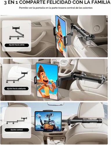 Vista 5 de Tryone Soporte para tablet para reposacabezas para accesorios de automóvil: [brazo de 18.11 pulgadas de largo] Soporte 3 en 1 para tableta de Negro