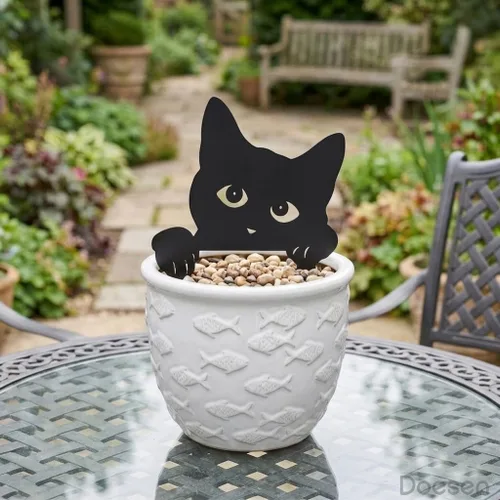 Vista 8 de Black Cat Fence Decor Metal Cats Yard Art Outdoor and Garden, Metal Cats Silhouette Garden Decor for Outside Lawn Patio Courtyard, Cute Kitty Fence