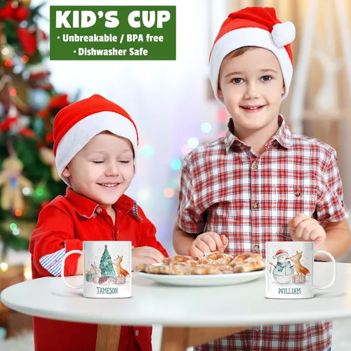 Vista 2 de Taza de Navidad personalizada con nombre de Fox para niños, polímero ligero