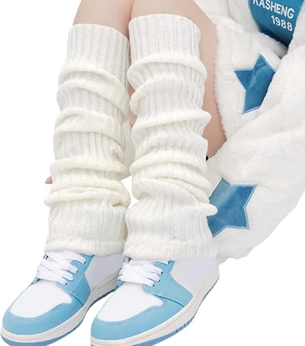 Vista 2 de Calcetines de punto Lolita para mujer, lindos calentadores de piernas Y2K Harajuku Kawaii para botas E-Girls Medias de pierna alta Streewear
