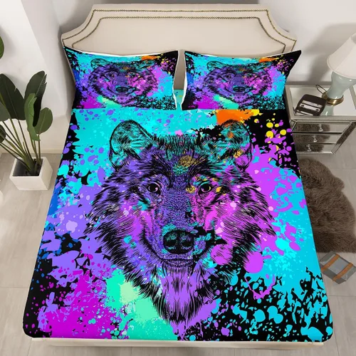 Vista 17 de Erosebridal Sábanas de Cama para Niños de Gato Lindo Tamaño Twin Línea de Arcoíris Neón Sábana Ajustable de Gato con Bolsillo Profundo para Niñas