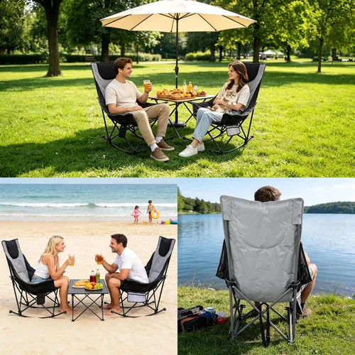 Vista 7 de SUNNYFEEL Silla mecedora con calefacción de gran tamaño, silla de patio totalmente acolchada con bolsillo lateral, sillón reclinable portátil