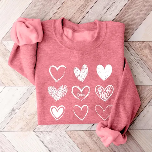 Vista 2 de Sudaderas para el día de San Valentín para mujer, cálidas, suaves, con forro polar, con estampado de corazón, cuello redondo, manga larga