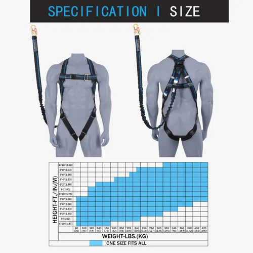 Vista 4 de Kit de protección contra caídas de arnés de seguridad, arnés de seguridad de cuerpo completo de 3 puntos con cordón interno de absorción de impactos