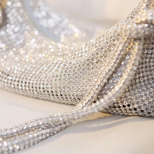 Vista 3 de Bolso de noche con diamantes de imitación, elegante y brillante para mujer, bolso de hobo brillante, bolso plateado brillante para boda, fiesta, club