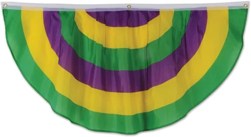 Vista 8 de Banderines de tela Mardi Gras (dorado-amarillo, verde, púrpura) Accesorio de fiesta (1 unidad) (1/paquete)
