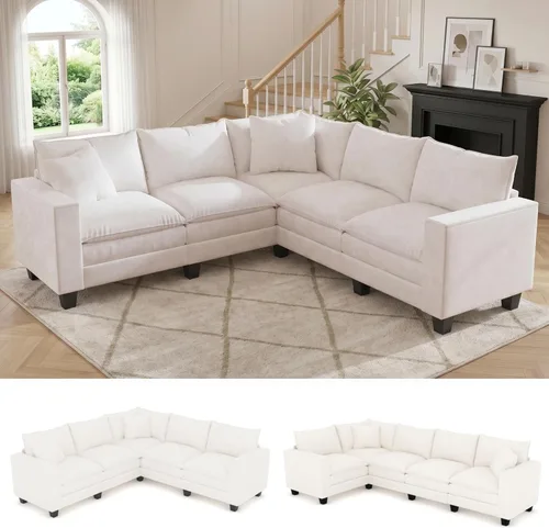 Vista 18 de Sofá seccional modular de 97 pulgadas con 5 asientos, sofá cómodo convertible en forma de L con almacenamiento en reposabrazos y dos almohadas