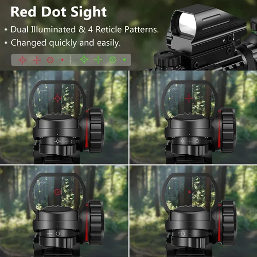 Vista 5 de MidTen 3-9x32 Combo de mira con ópticas iluminadas duales y retícula holográfica con punto rojo/verde & mira láser IIIA/2MW, mira telemétrica